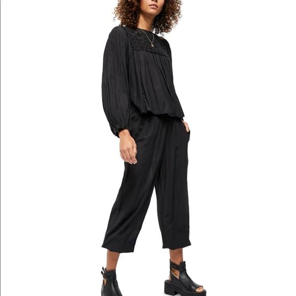 NWT Free People Valencia Top and Pant Cotton Blend Two-Piece Set in Black - Picture 5 of 6